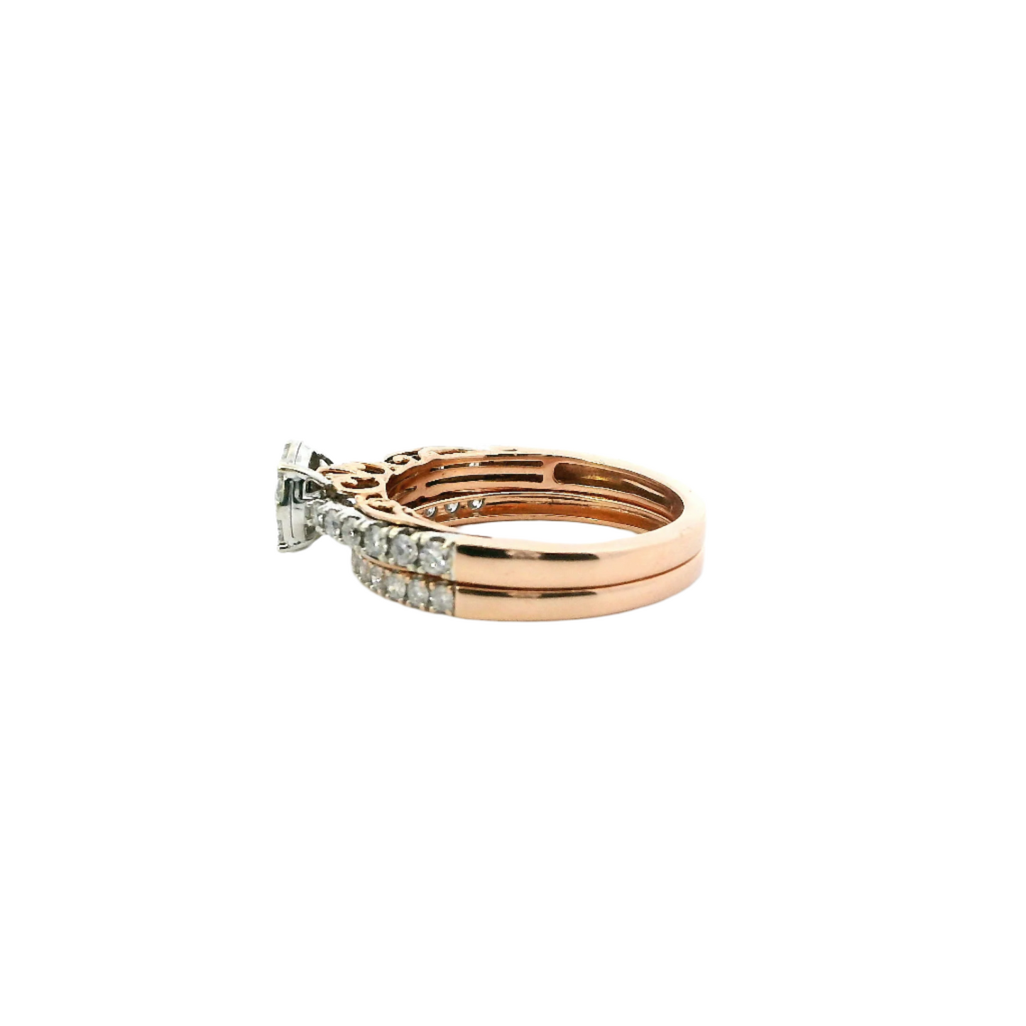 14K Rose & White Gold Diamond  Engagement & Wedding Ring Set - 0.64ct