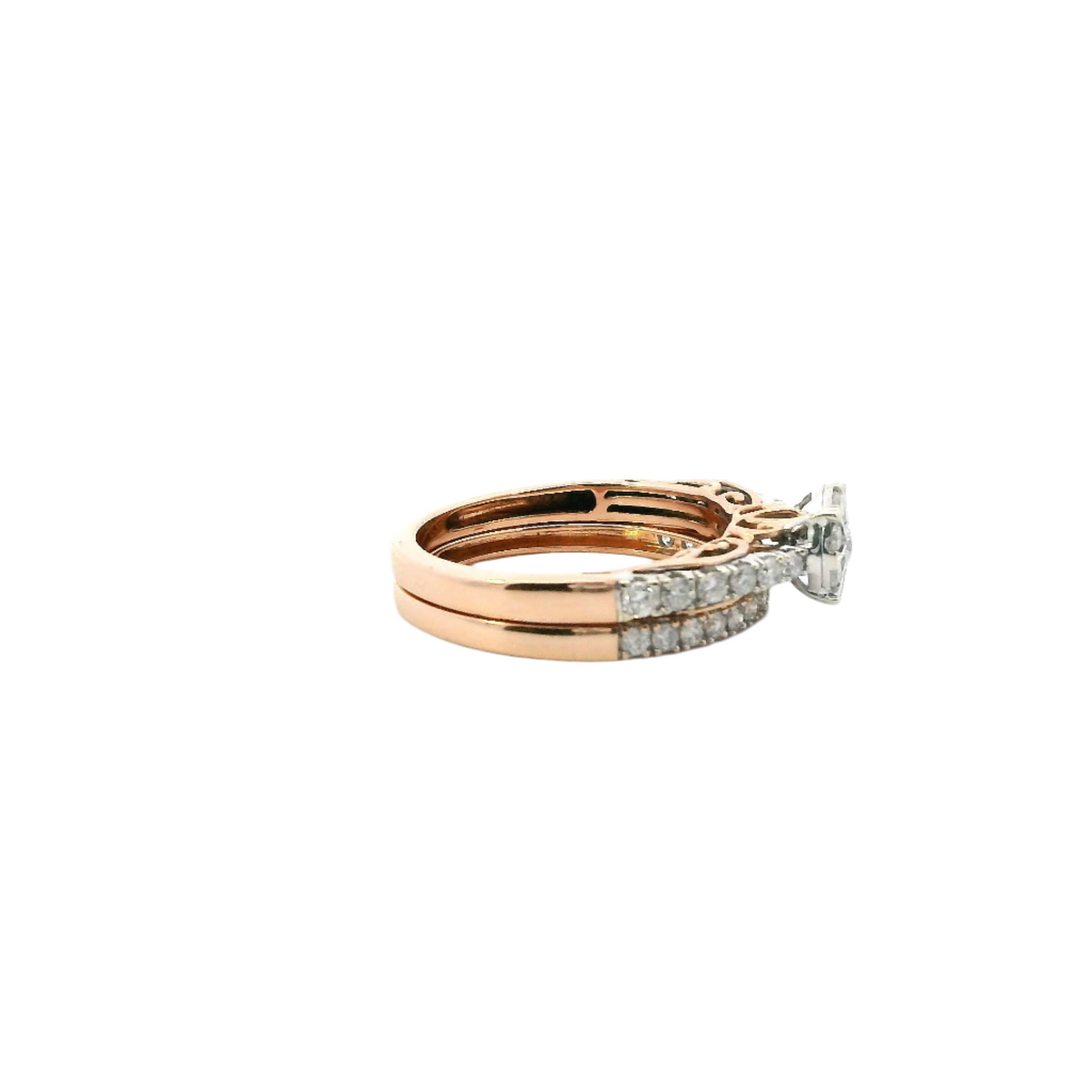 14K Rose & White Gold Diamond  Engagement & Wedding Ring Set - 0.64ct