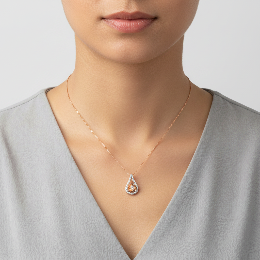 10K White & Rose Gold Diamond Pendant - 0.04ct