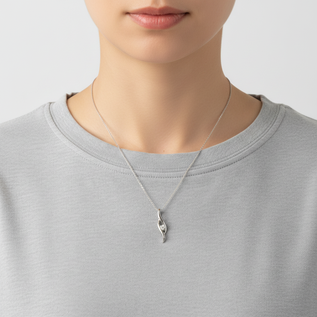 14K White Gold diamond Abstract Pendant -0.15ct