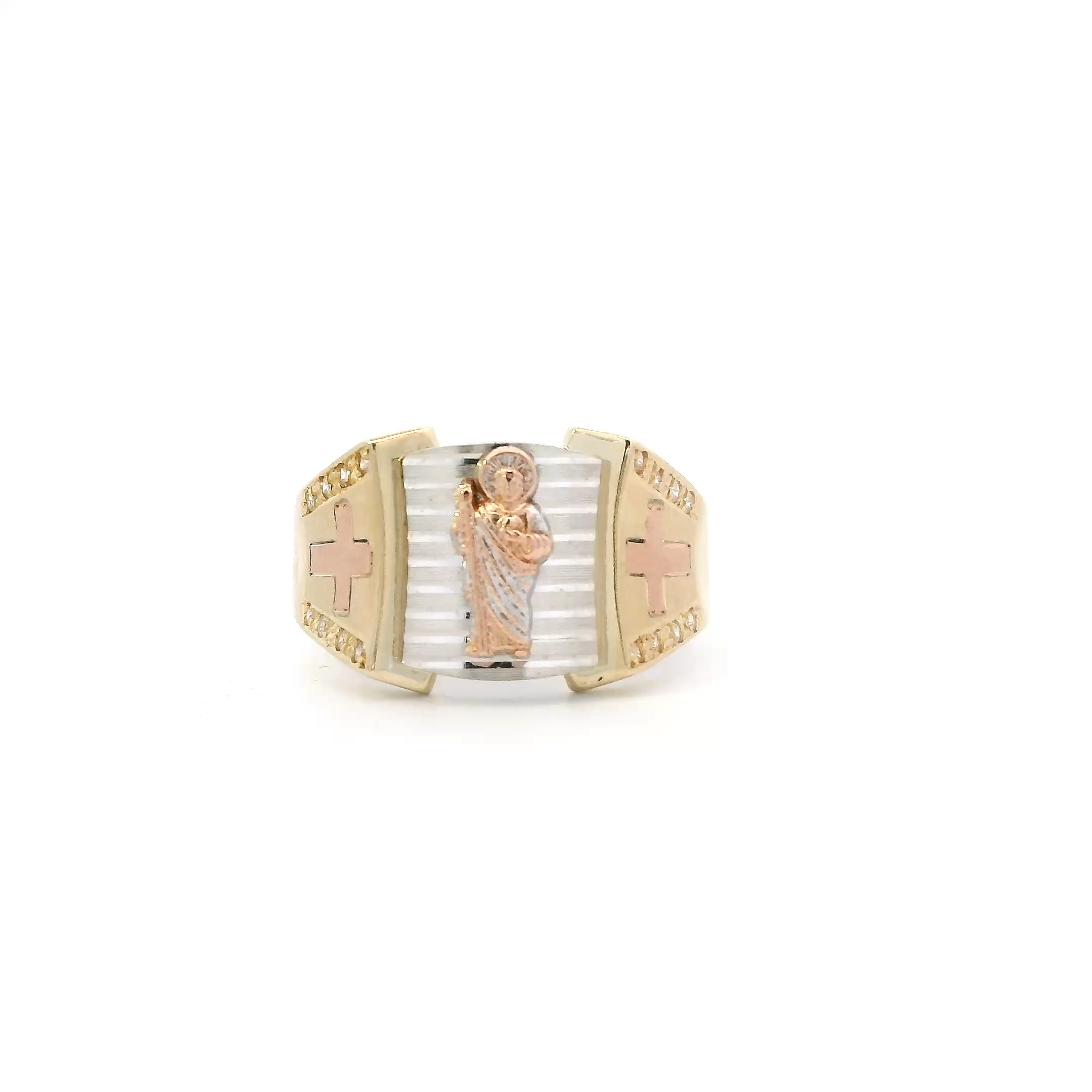 14K Tri Color Gold Religious Figure Ring