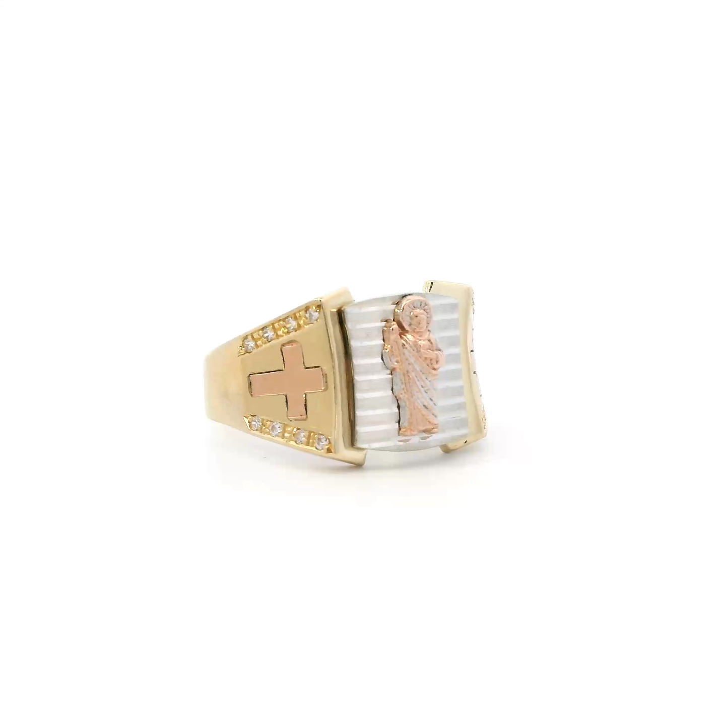14K Tri Color Gold Religious Figure Ring