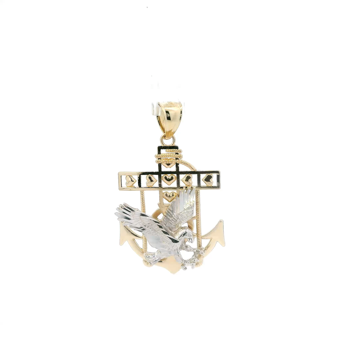14K Yellow & White Gold Eagle Anchor Pendant