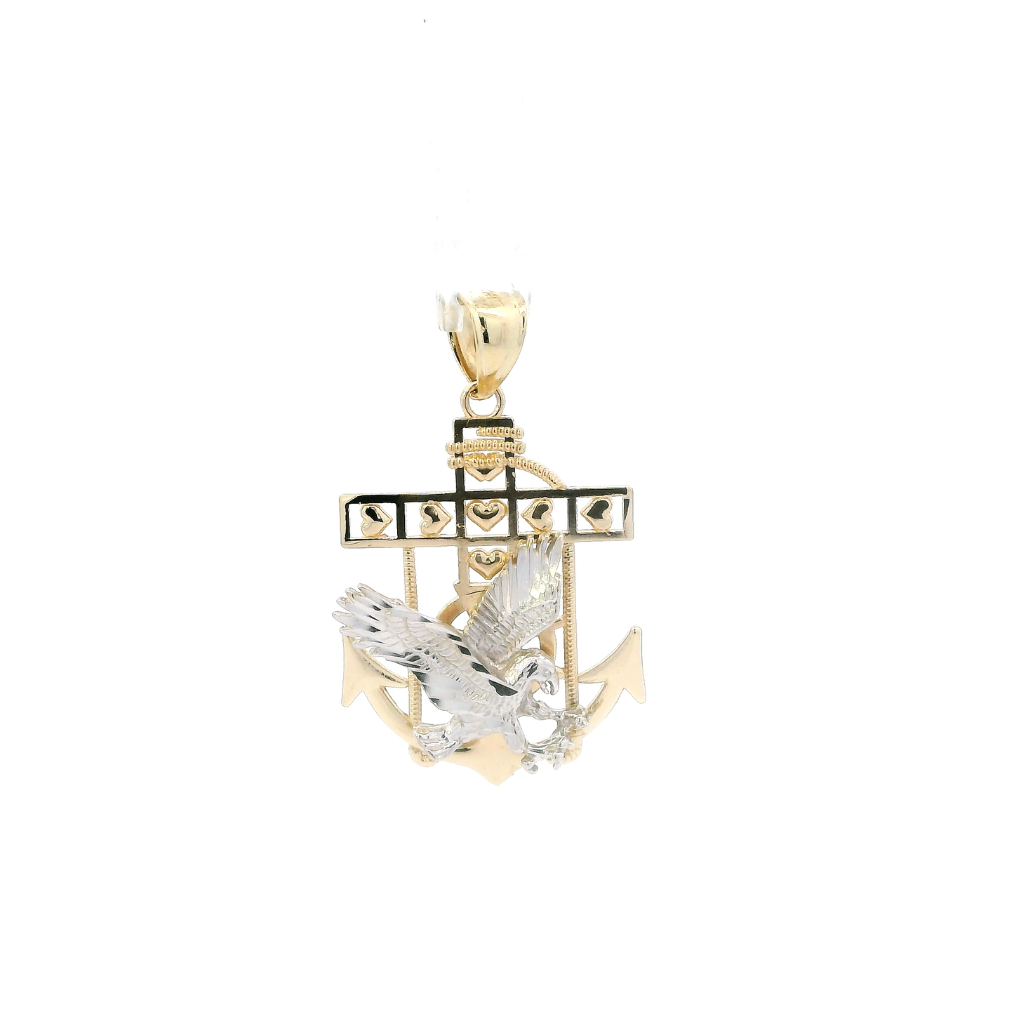 14K Yellow & White Gold Eagle Anchor Pendant