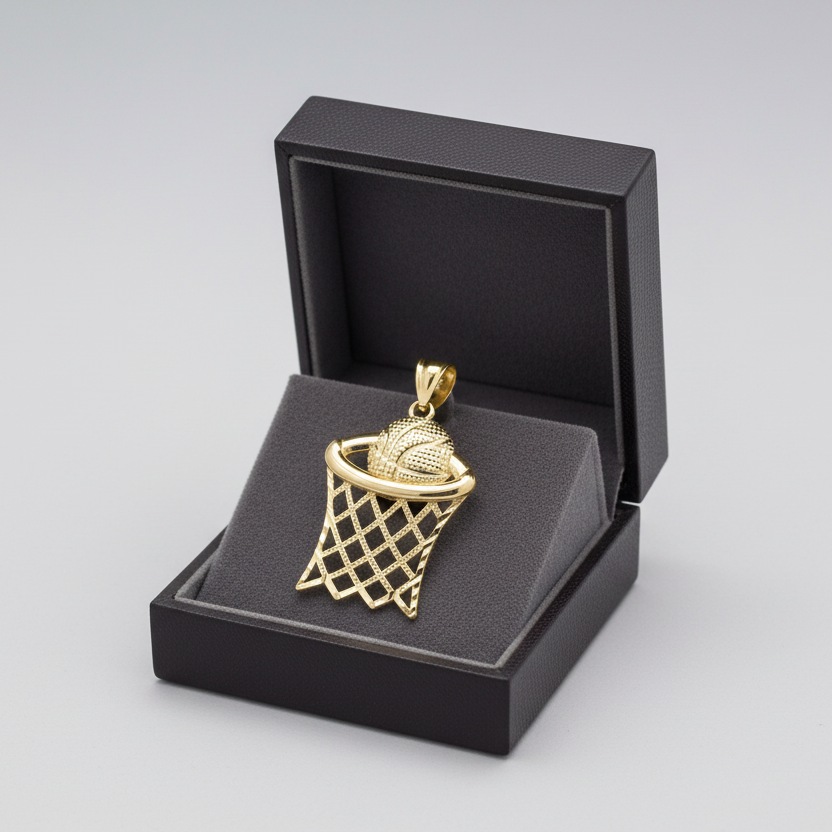 14K Yellow Basketball Hoop Pendant