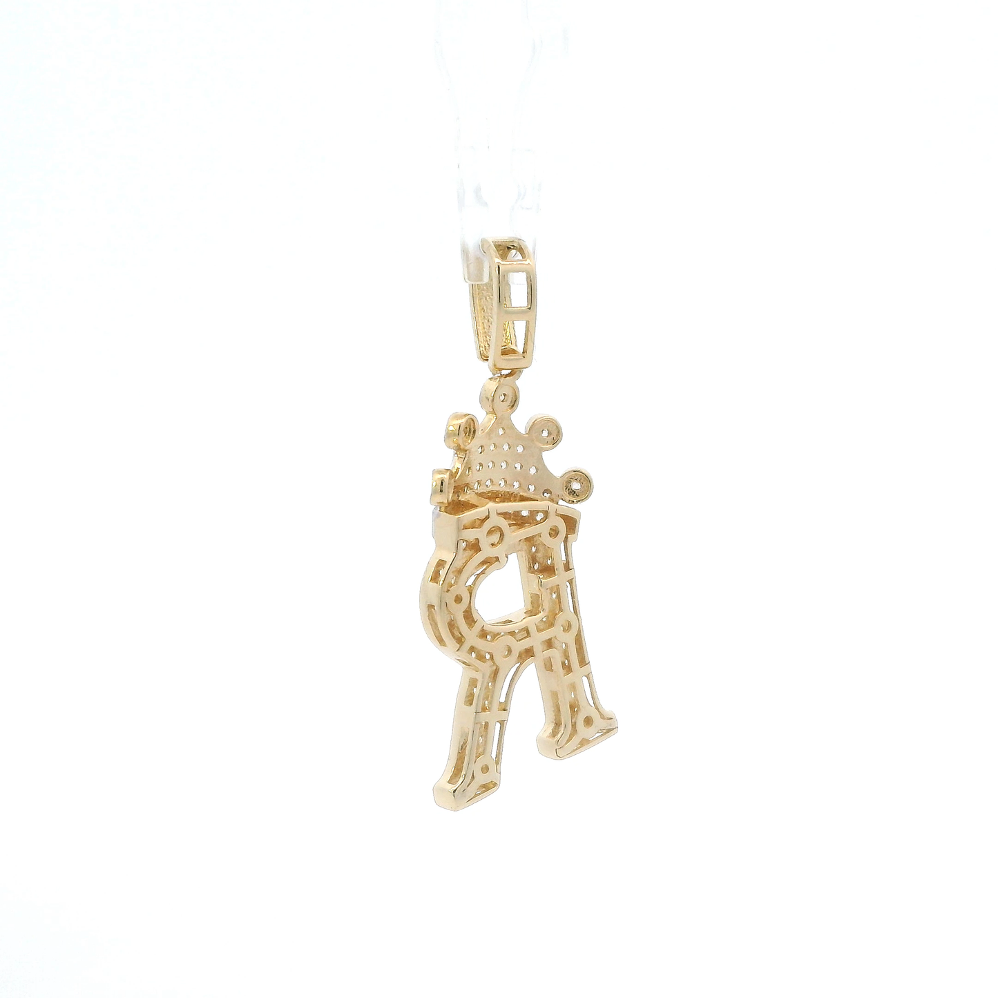 14K Yellow Gold Letter "R" & Crown Pendant