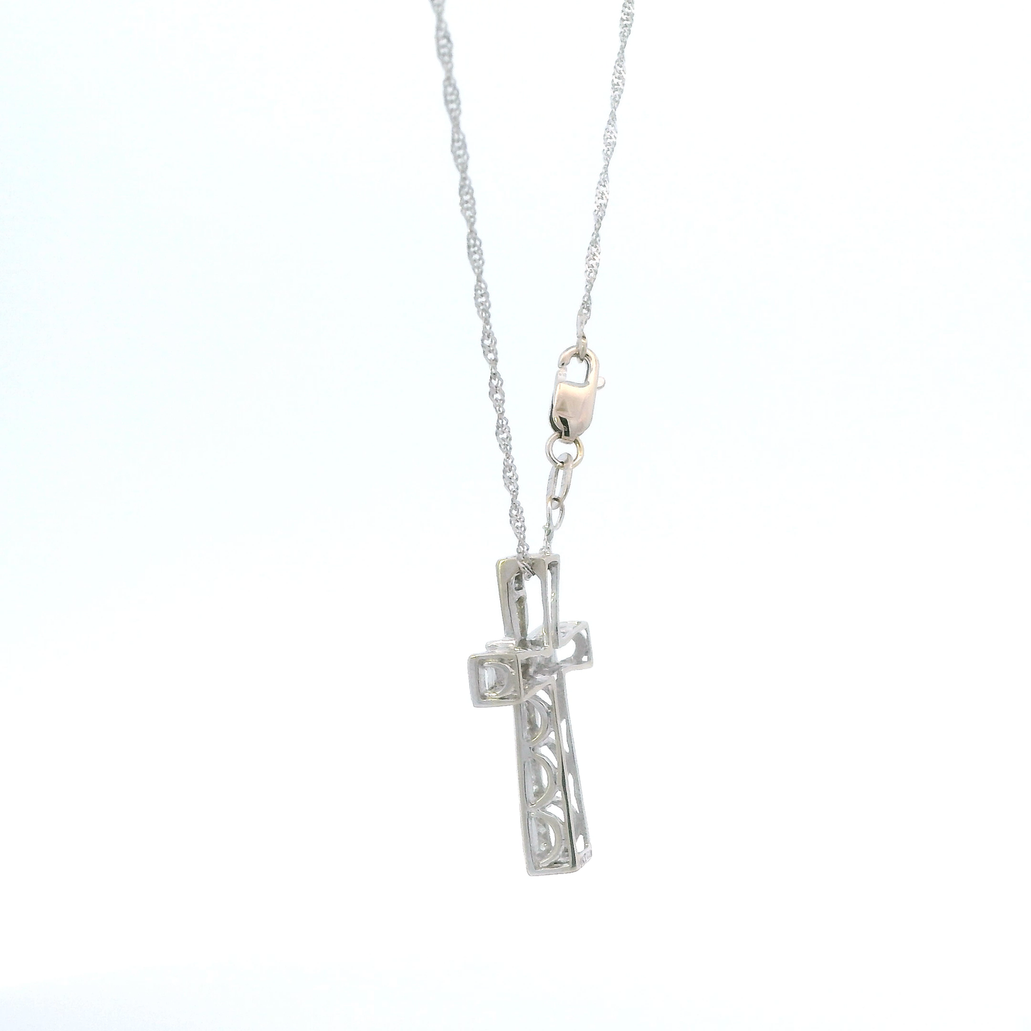 14K White Gold Diamond Cross Pendant & 20" Singapore Chain -0.06ct