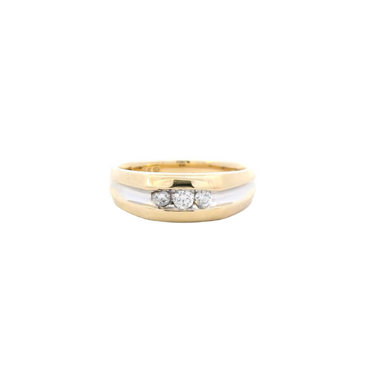 14K Yellow & White Gold Diamond Mens Ring - 0.22ct