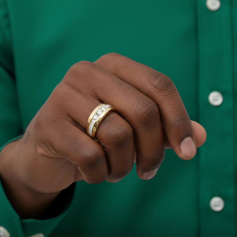 14K Yellow & White Gold Diamond Mens Ring - 0.22ct