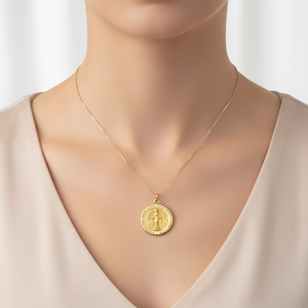 14K Yellow Round Religious Figure Pendant