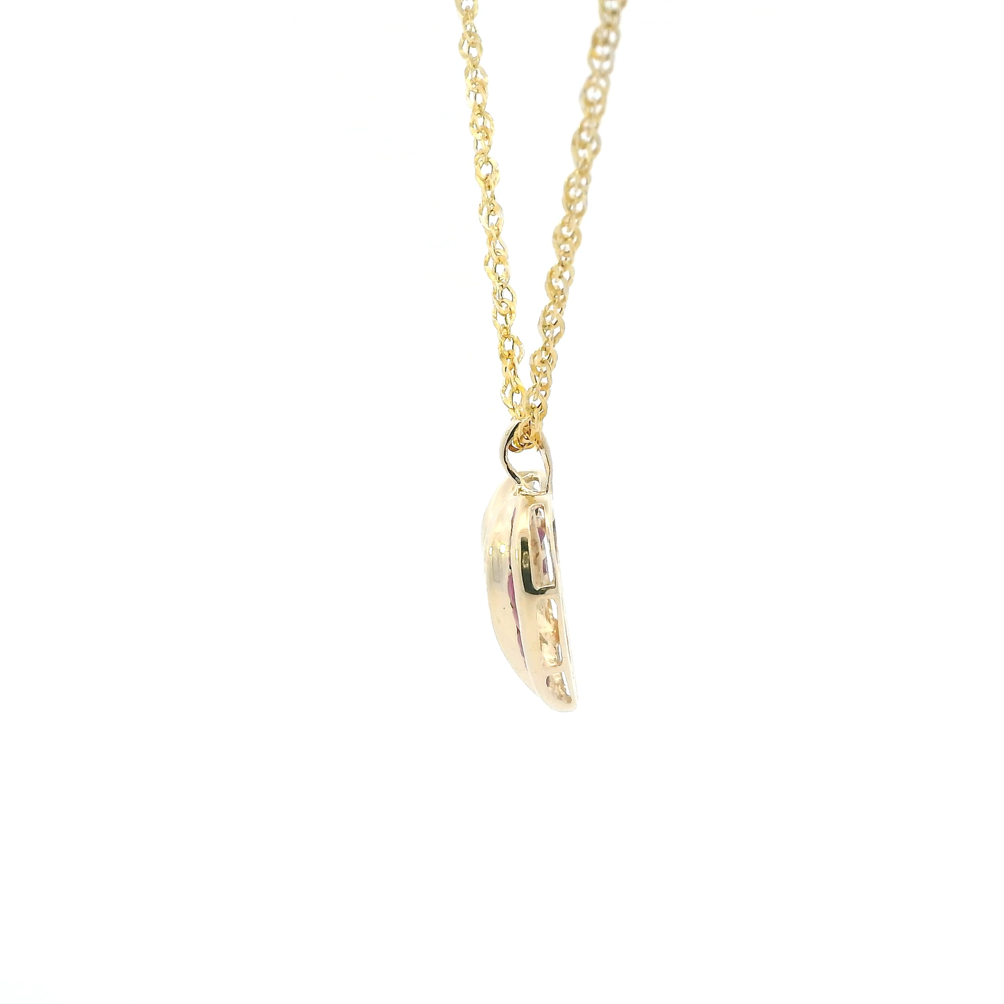 10K Yellow Gold Ruby Heart Pendant & 18" Rope Chain