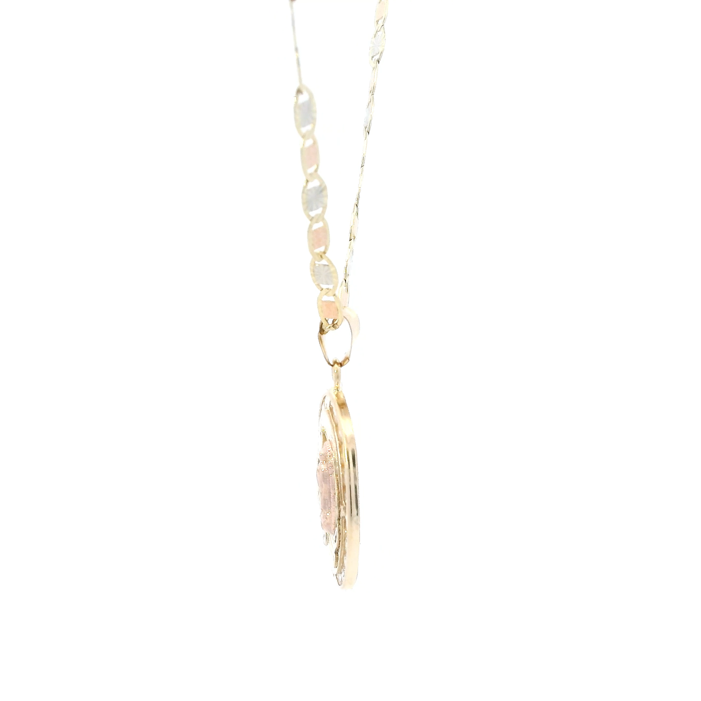 14K Tri Color Gold Virgin Mary Pendant & 20" Mariner Chain