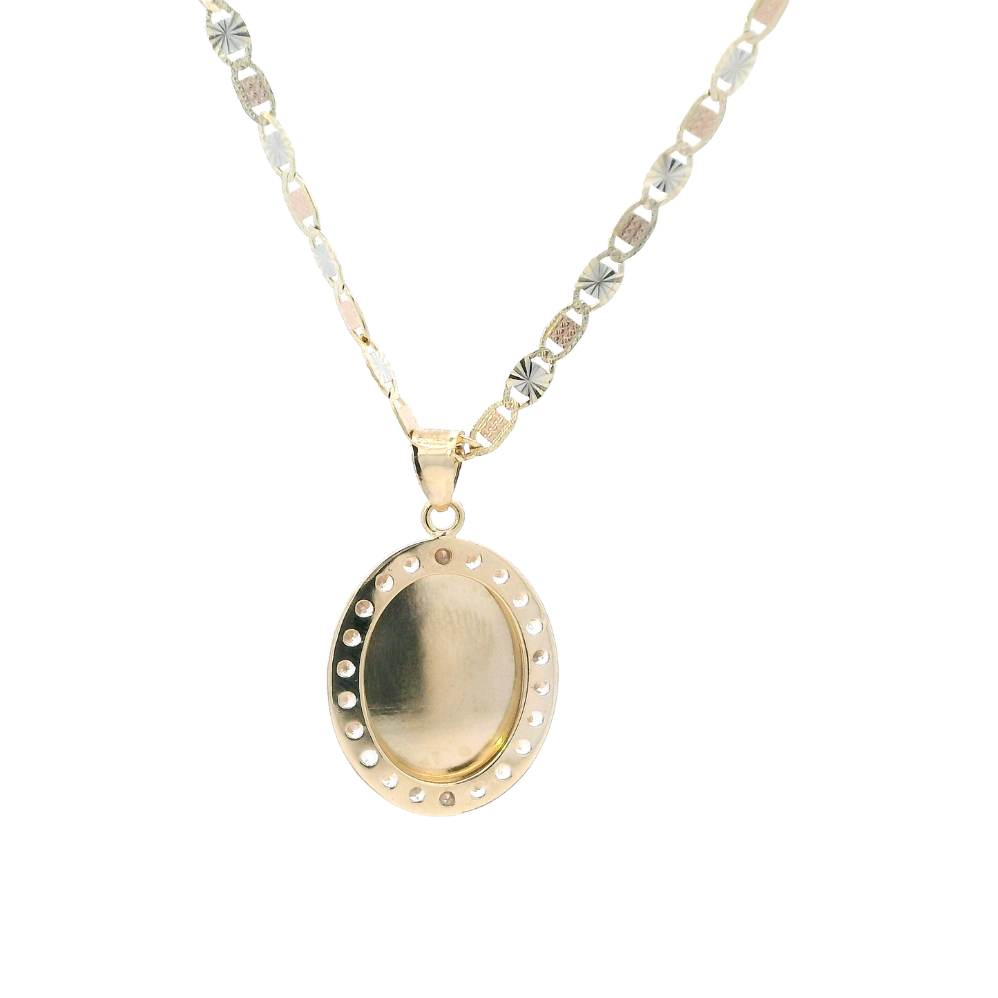 14K Tri Color Gold Virgin Mary Pendant & 20" Mariner Chain