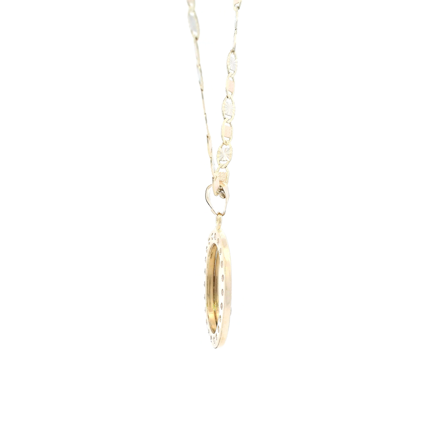 14K Tri Color Gold Virgin Mary Pendant & 20" Mariner Chain