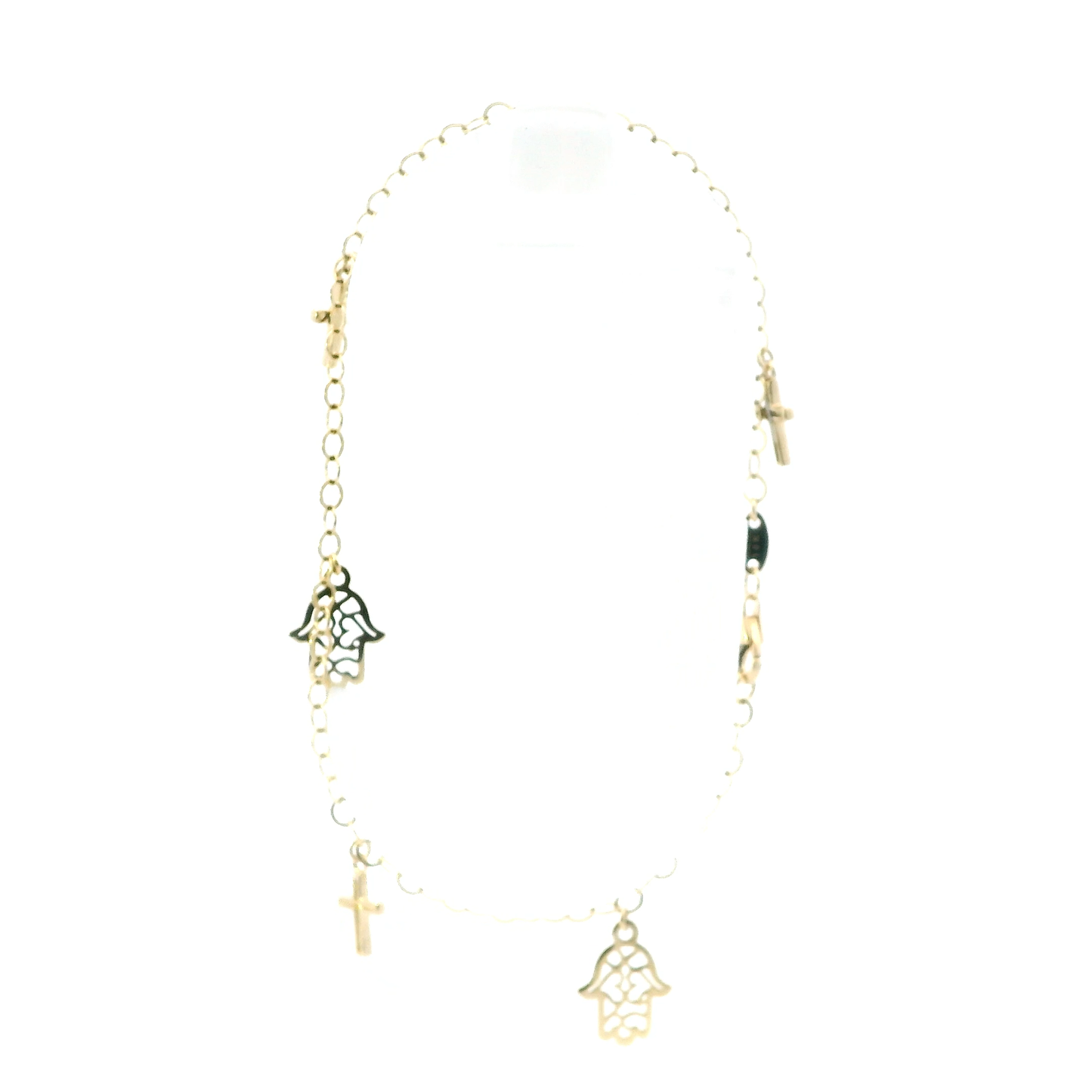 14K Yellow Gold Cross & Hamsa Charm Bracelet
