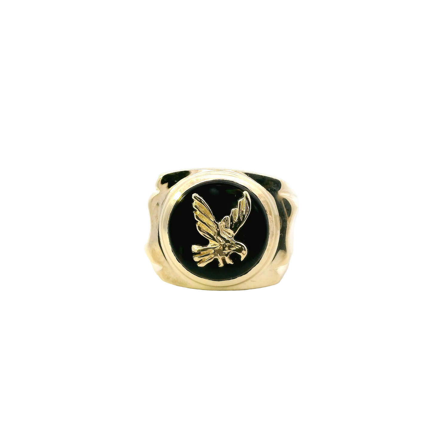 14K Yellow Gold Black Onyx Eagle Ring