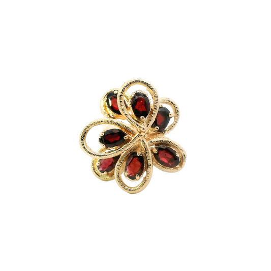 14K Yellow Gold Garnet Abstract Ring