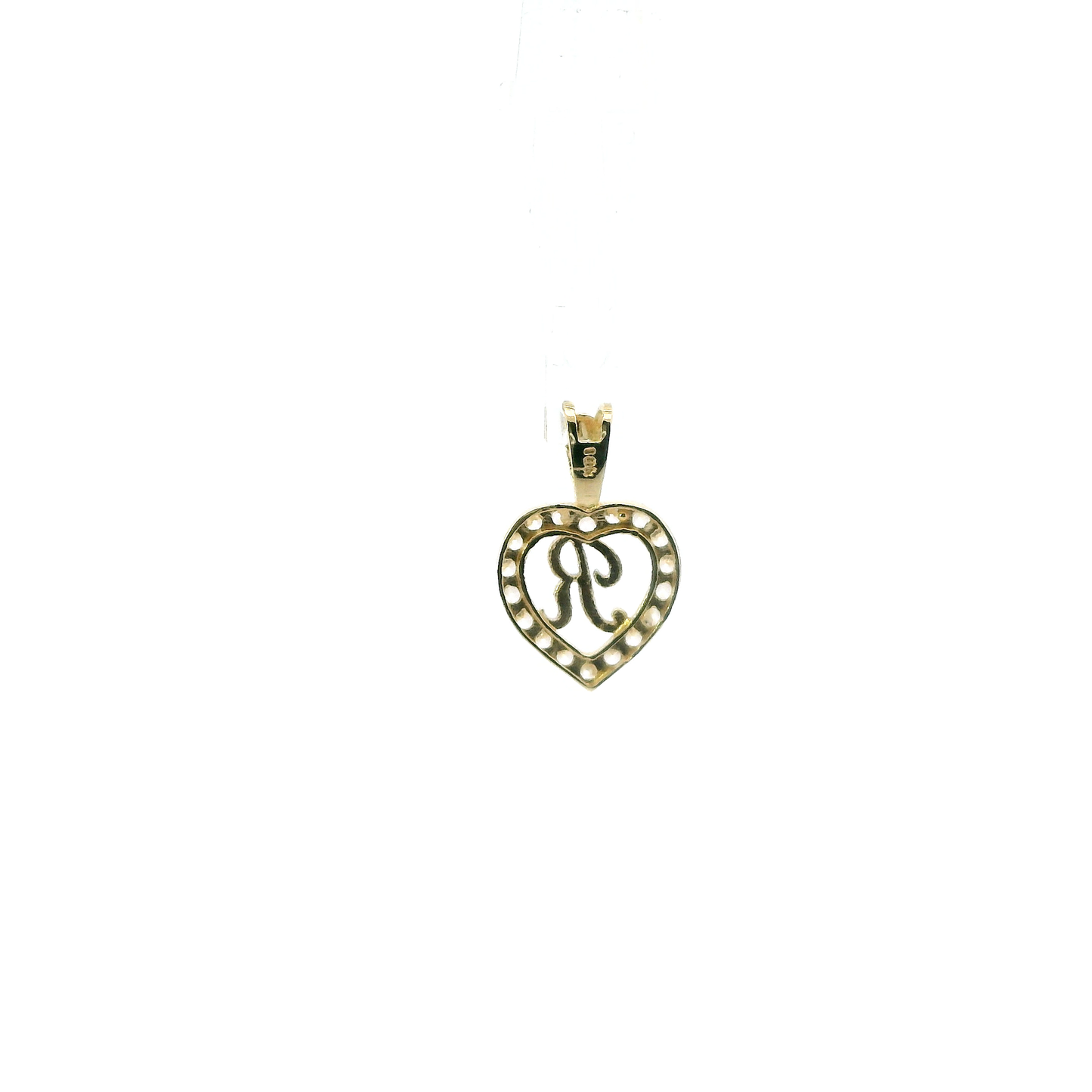 10K Yellow & White Gold Letter "R" Heart Pendant