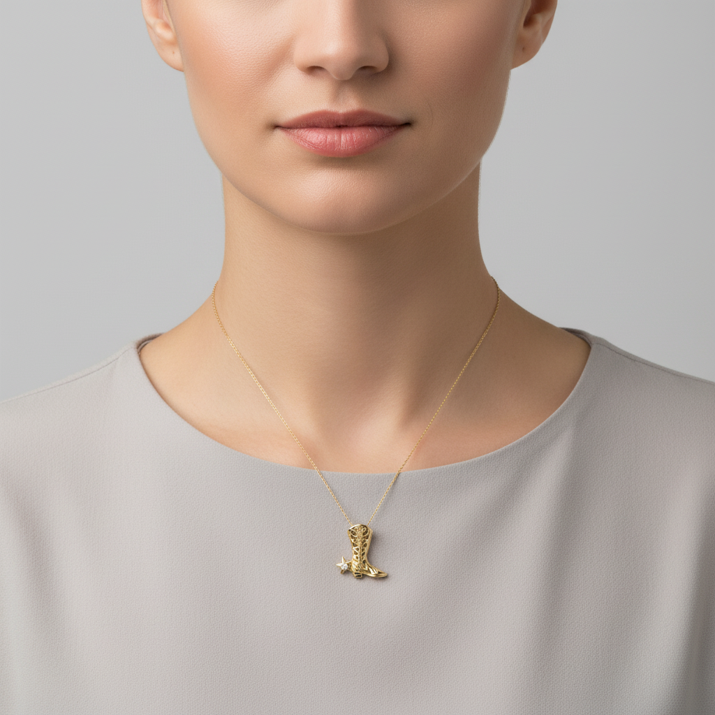 14K Yellow Gold Cowboy Boot Pendant