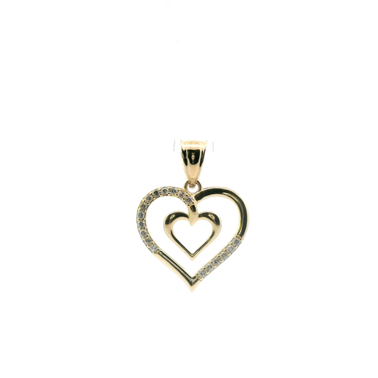 14K Yellow Gold Double Heart Pendant
