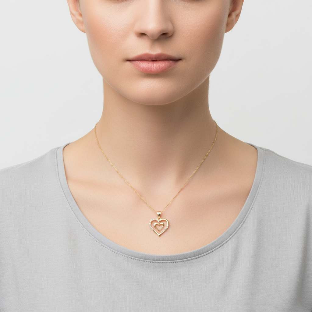 14K Yellow Gold Double Heart Pendant