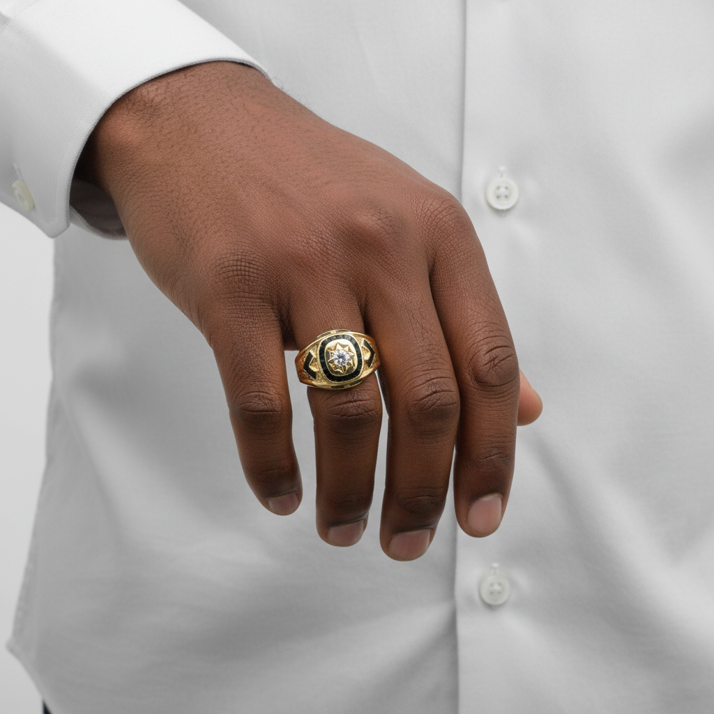 14K Yellow Gold Blue & Red Sapphire Mens Ring