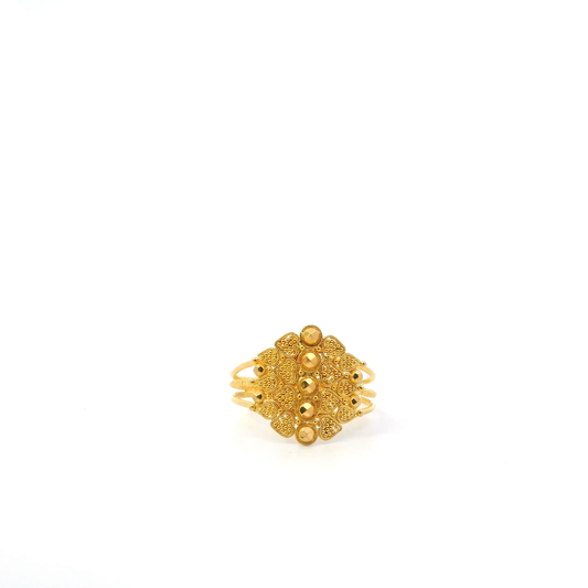 22K Yellow Gold Textured Beaded Ring