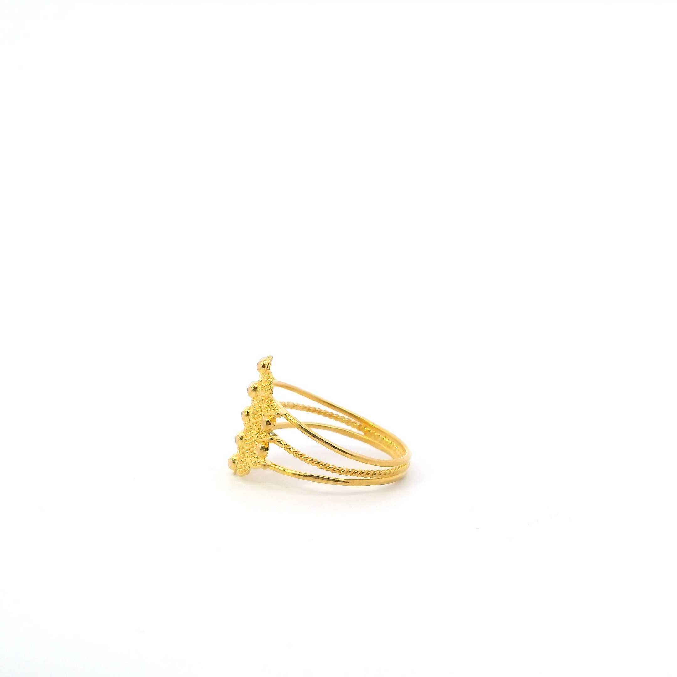 22K Yellow Gold Textured Beaded Ring