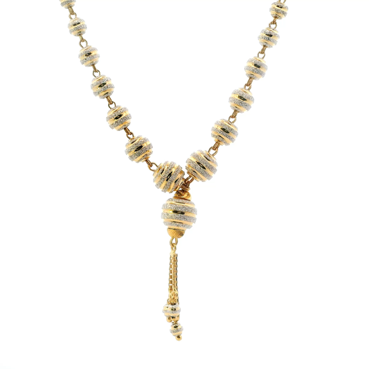 22K Yellow & White gold Beaded Double Box Chain Necklace