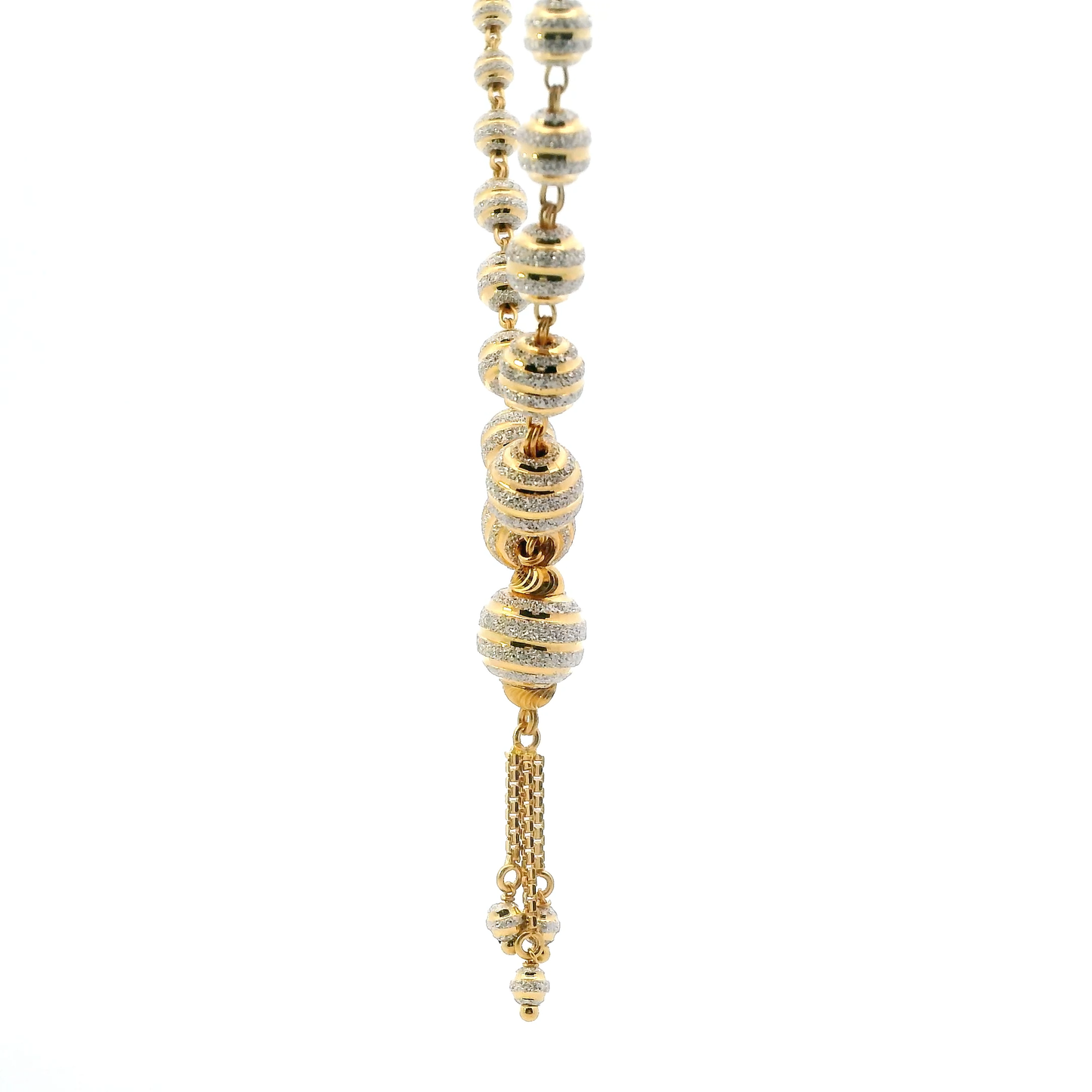 22K Yellow & White gold Beaded Double Box Chain Necklace
