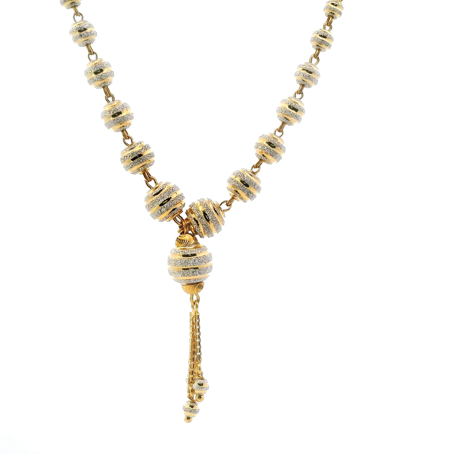 22K Yellow & White gold Beaded Double Box Chain Necklace