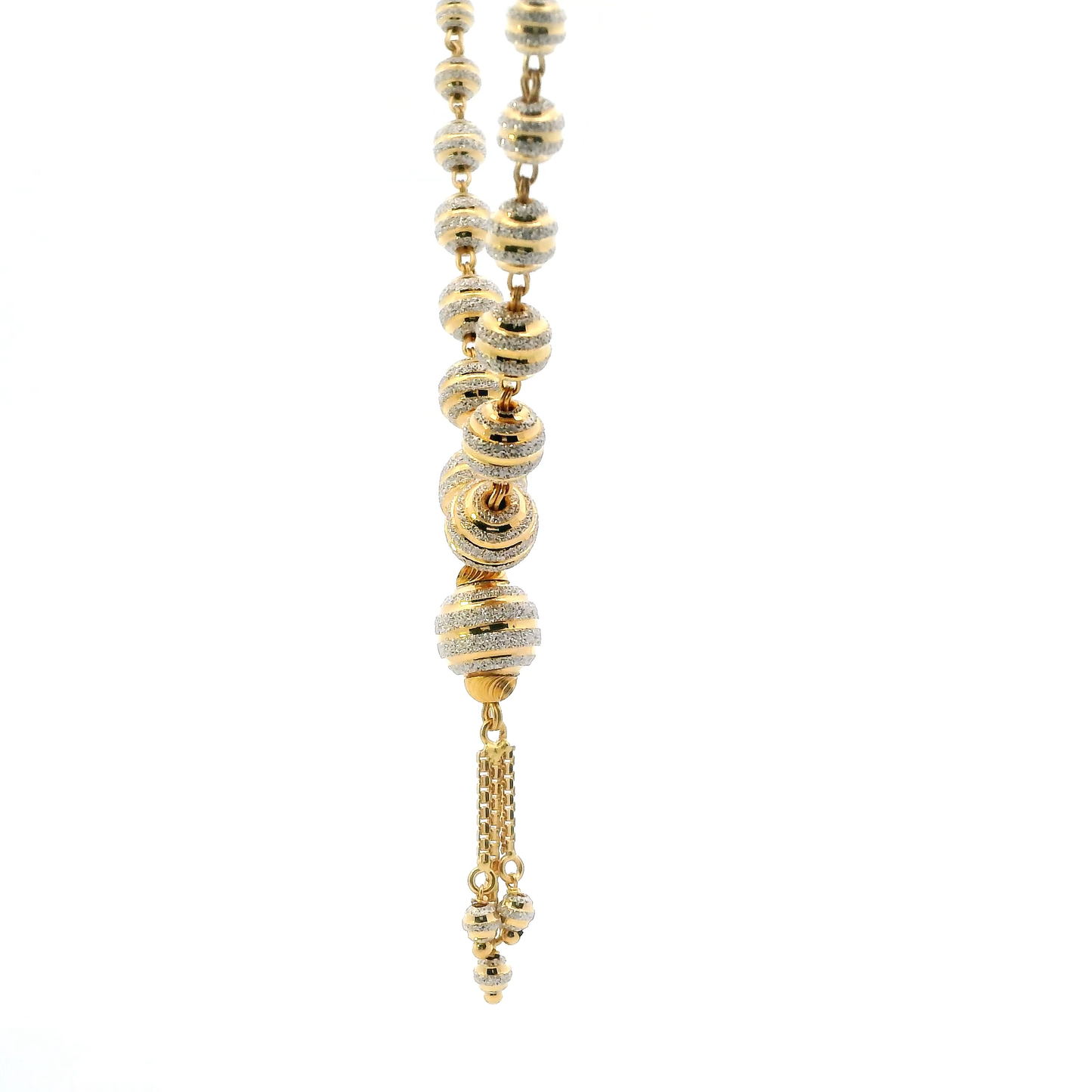 22K Yellow & White gold Beaded Double Box Chain Necklace