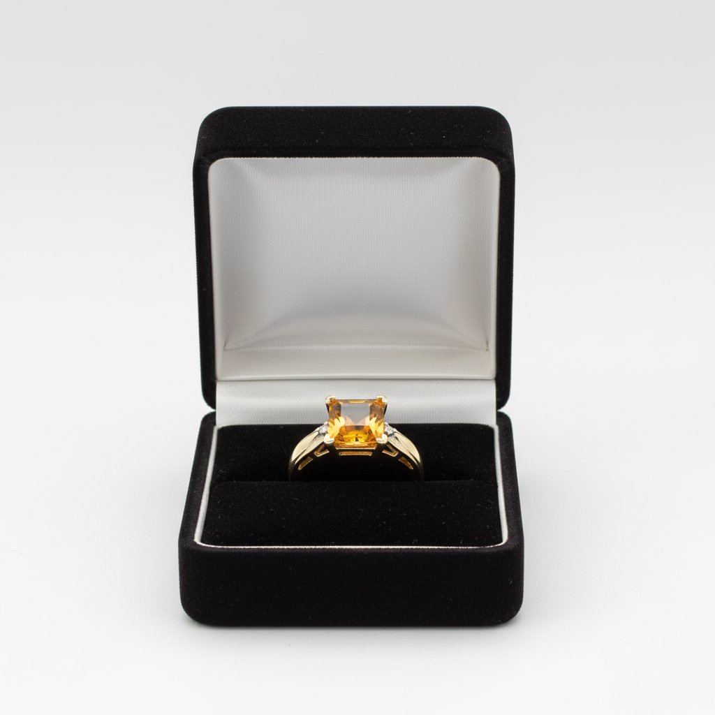 10K Yellow Gold Citrine & Diamond Womens Ring