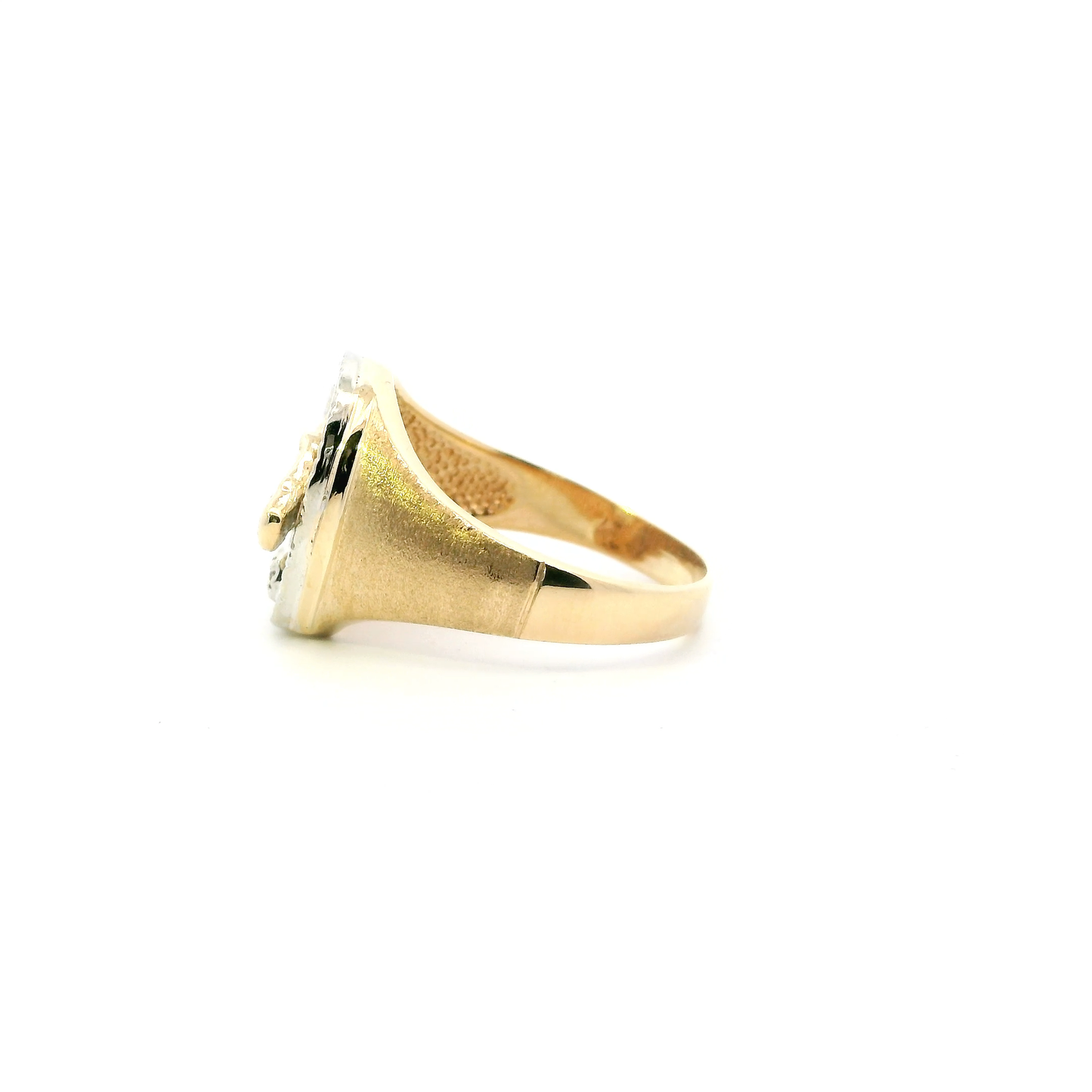 14K Yellow Gold Diamond Horse & Horseshoe Mens Ring - 0.02ct