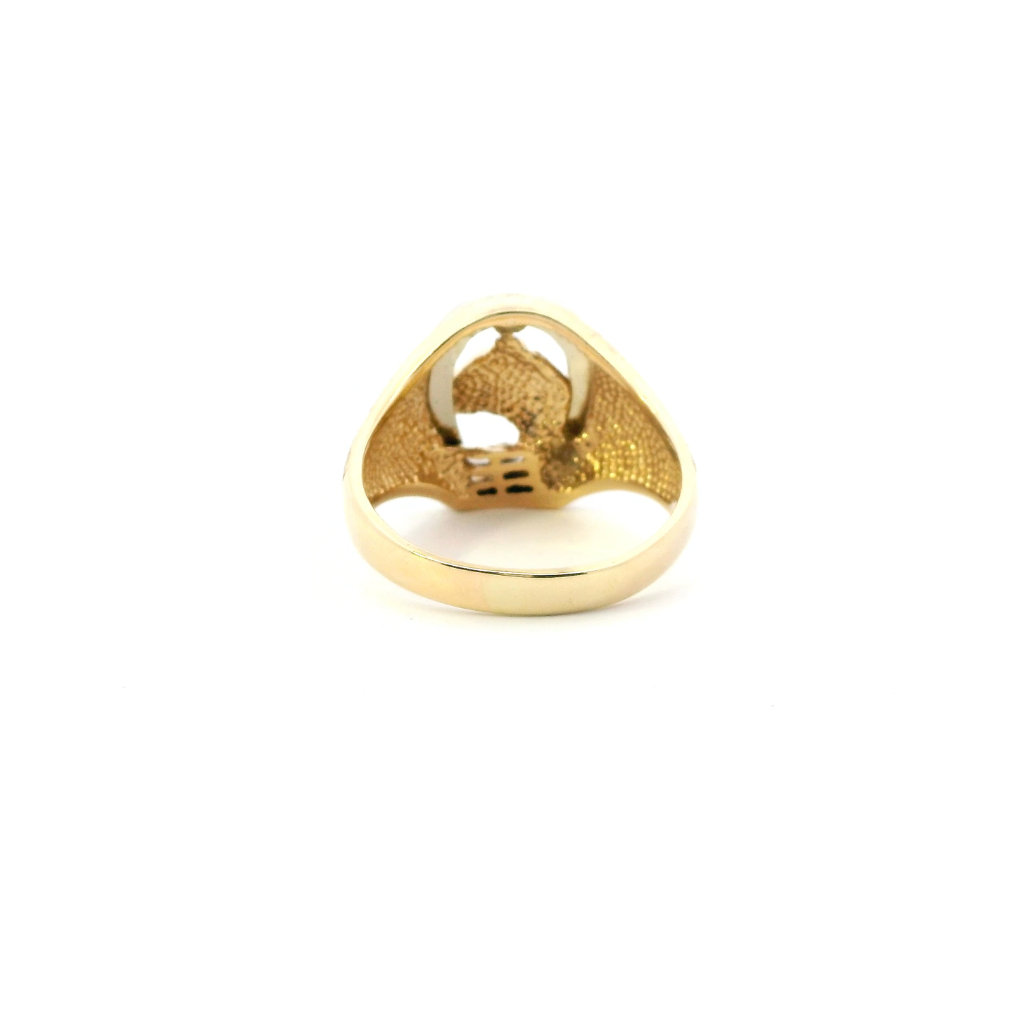 14K Yellow Gold Diamond Horse & Horseshoe Mens Ring - 0.02ct