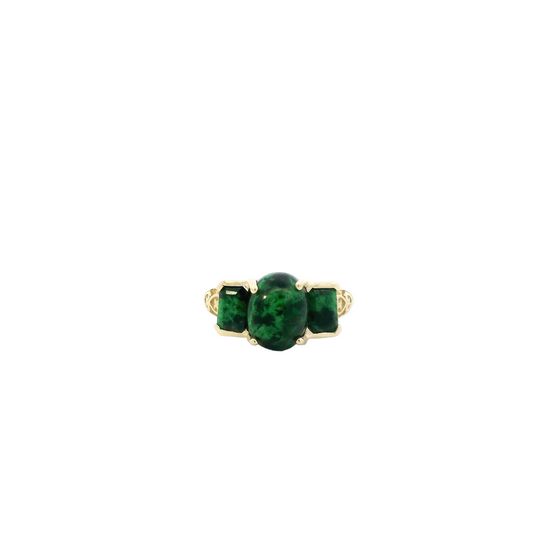 14K Yellow Gold Jadeite Albite Womens Ring