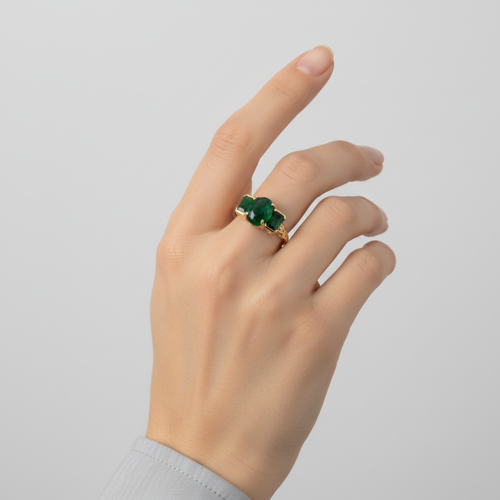 14K Yellow Gold Jadeite Albite Womens Ring