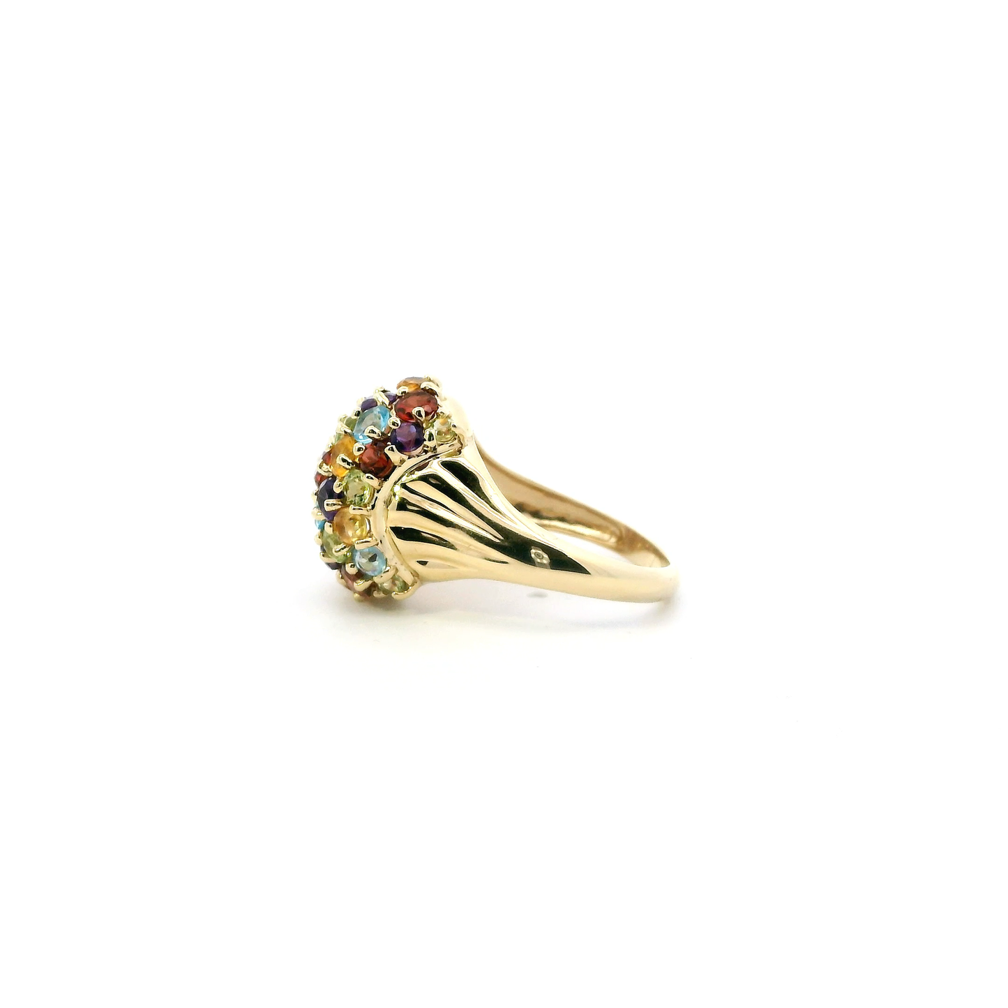 10K Yellow Gold Peridot, Garnet, Amethyst, Aquamarine Womens Ring