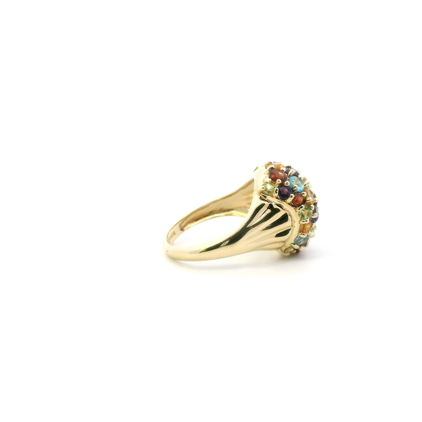 10K Yellow Gold Peridot, Garnet, Amethyst, Aquamarine Womens Ring