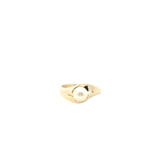 14K Yellow Gold Pearl Womens Ring