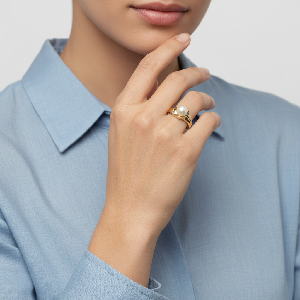 14K Yellow Gold Pearl Womens Ring