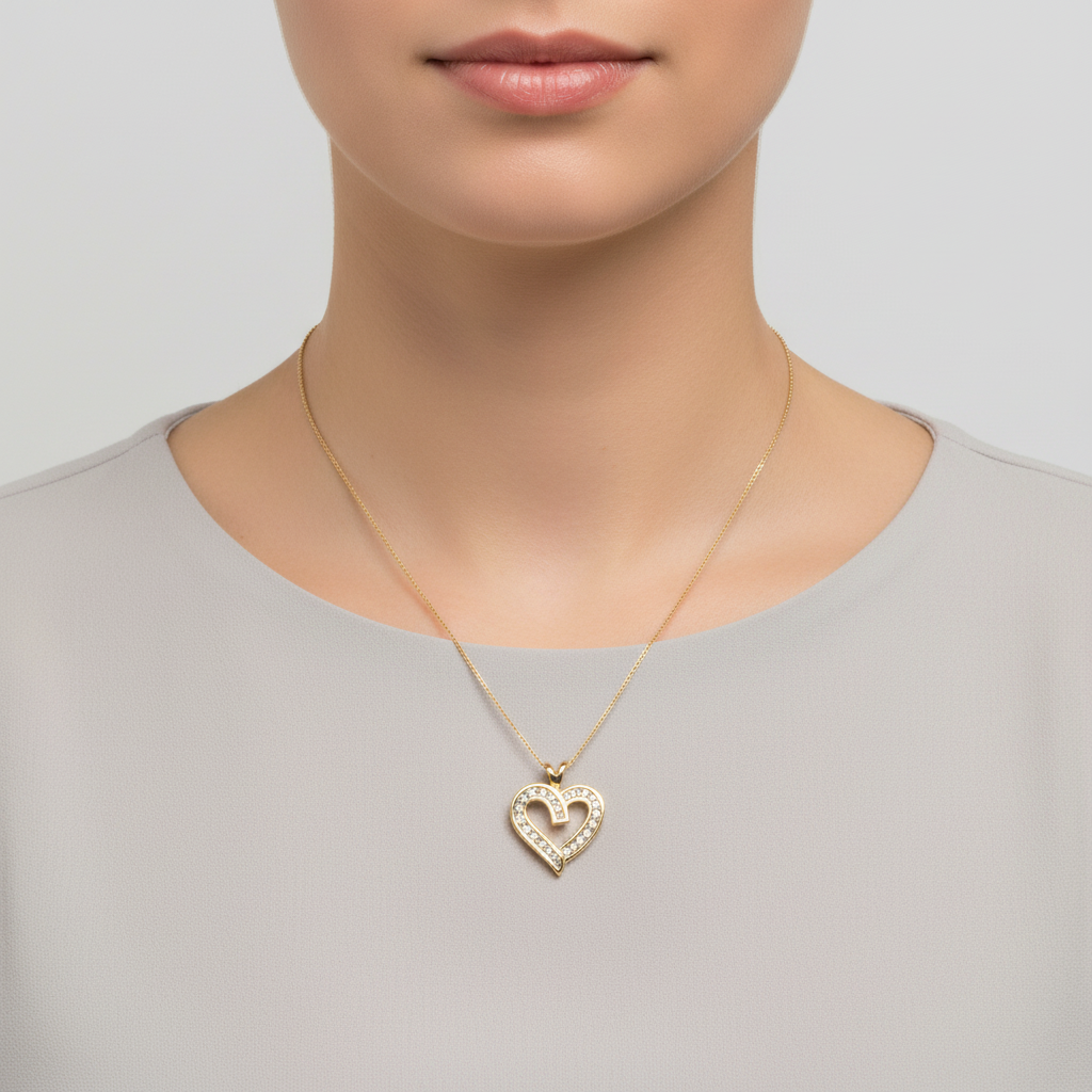 10K Yellow gold Diamond Heart Pendant - 0.16ct
