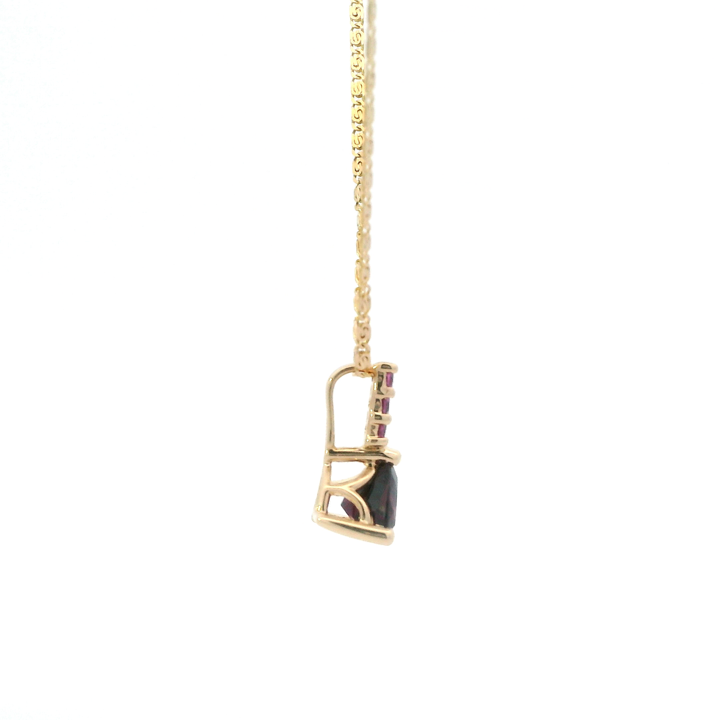14K Yellow Gold Garnet & Tourmaline Pendant & 20" Snail Chain