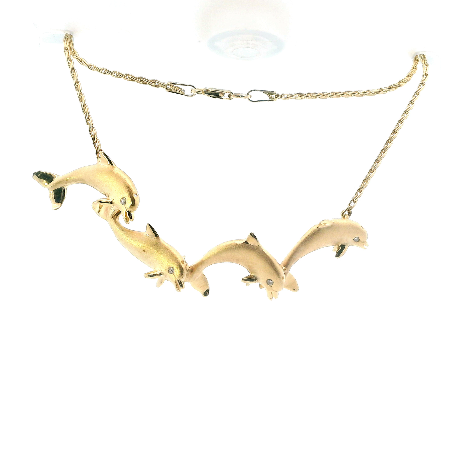 14K Yellow Gold Diamond Dolphin Necklace - 0.04ct