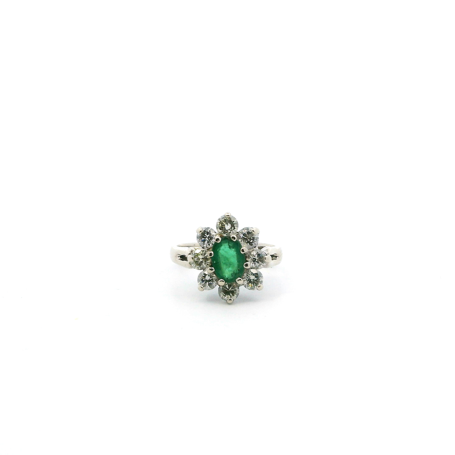 14K White Gold Emerald & Diamond Womens Ring - 0.80ct