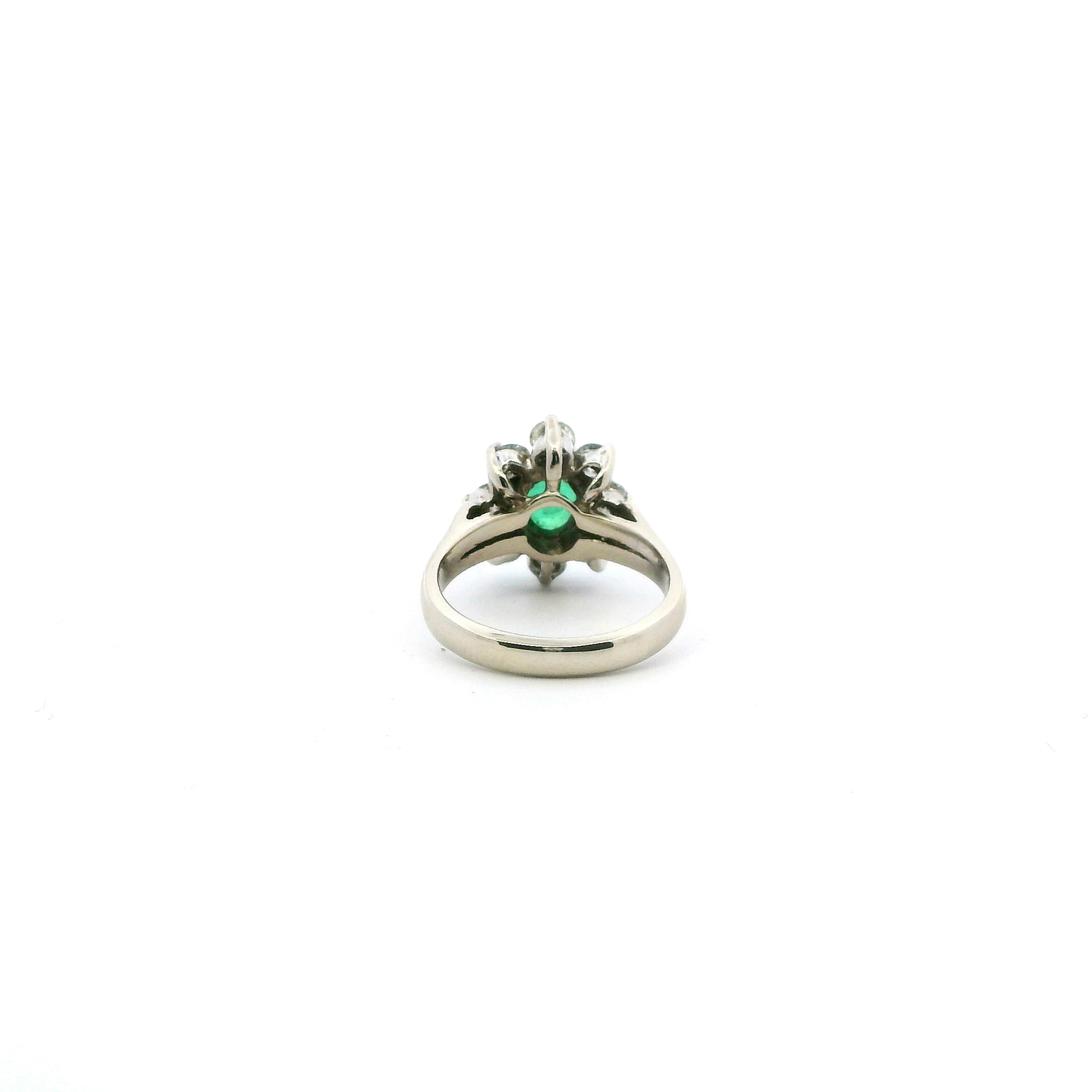 14K White Gold Emerald & Diamond Womens Ring - 0.80ct