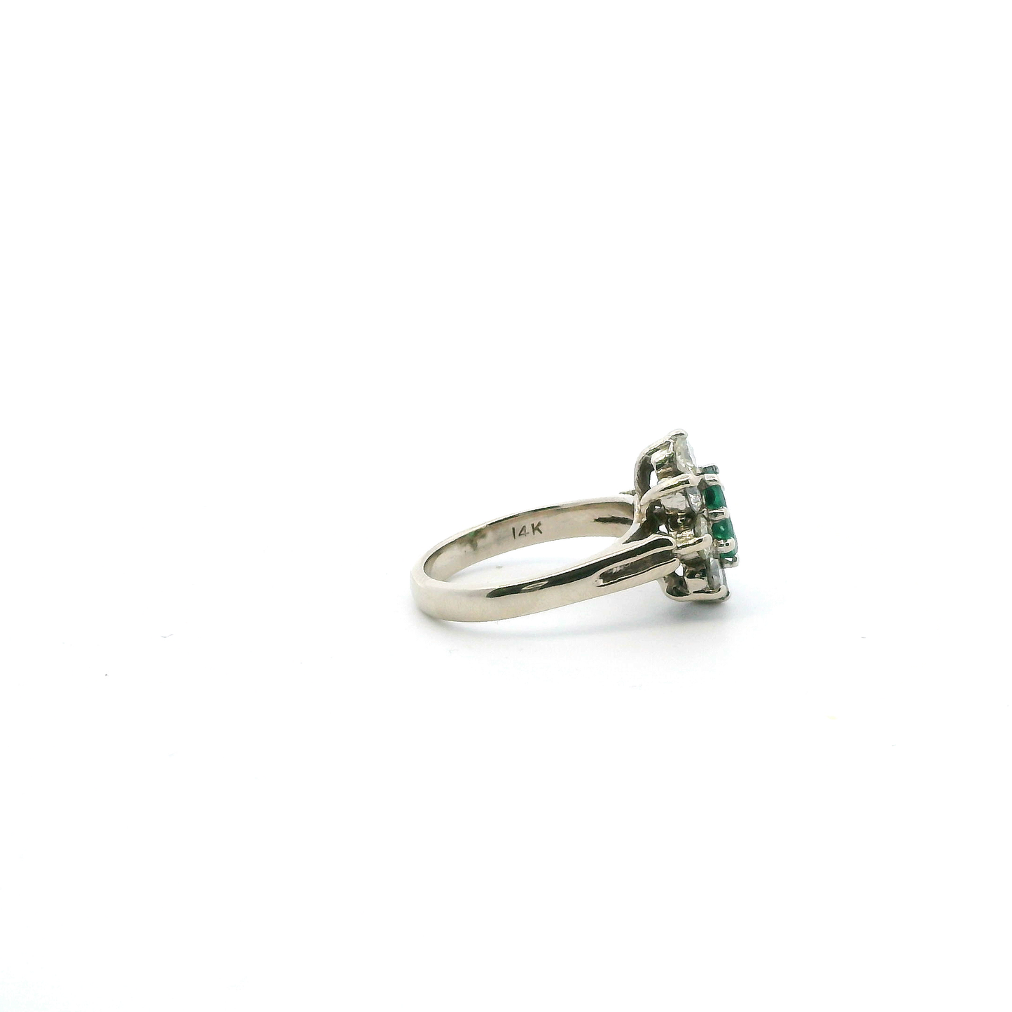 14K White Gold Emerald & Diamond Womens Ring - 0.80ct