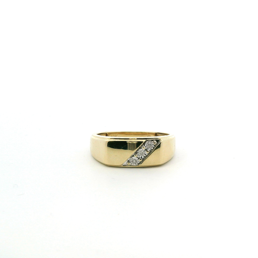 10K Yellow Gold Diamond Illusion Set Diamond Mens Ring - 0.03ct