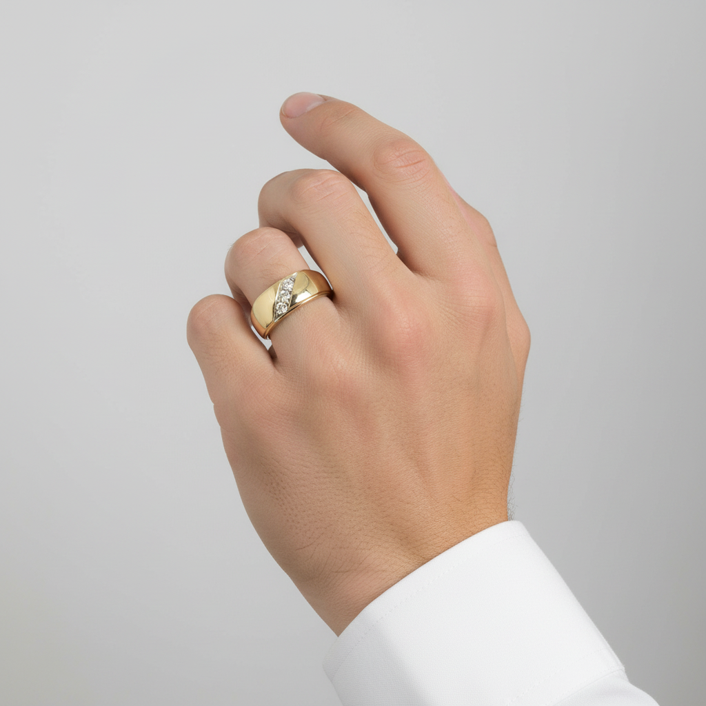 10K Yellow Gold Illusion Set Diamond Mens Ring - 0.03ct