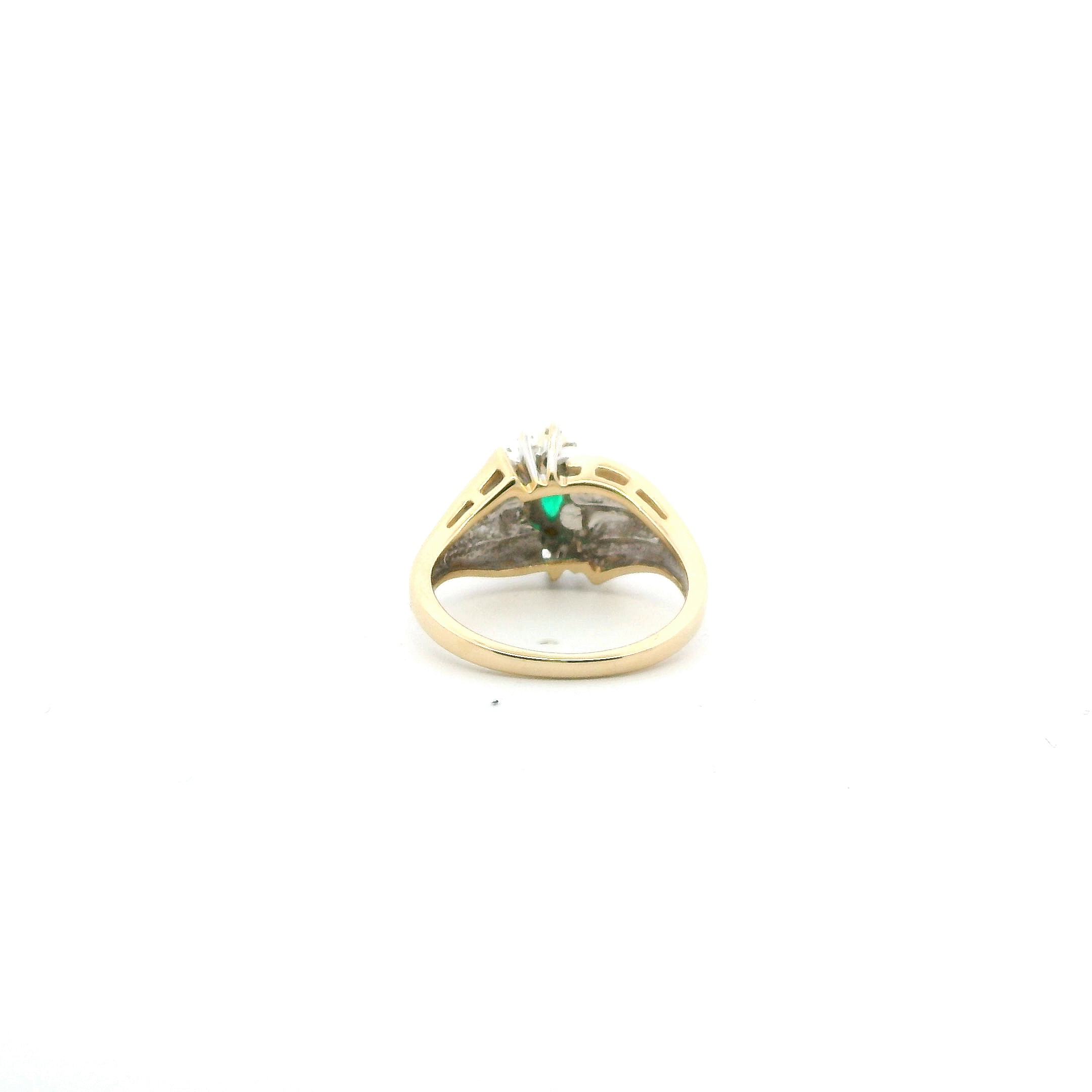14K Yellow Gold Emerald & Diamond Womens Ring - 0.08ct